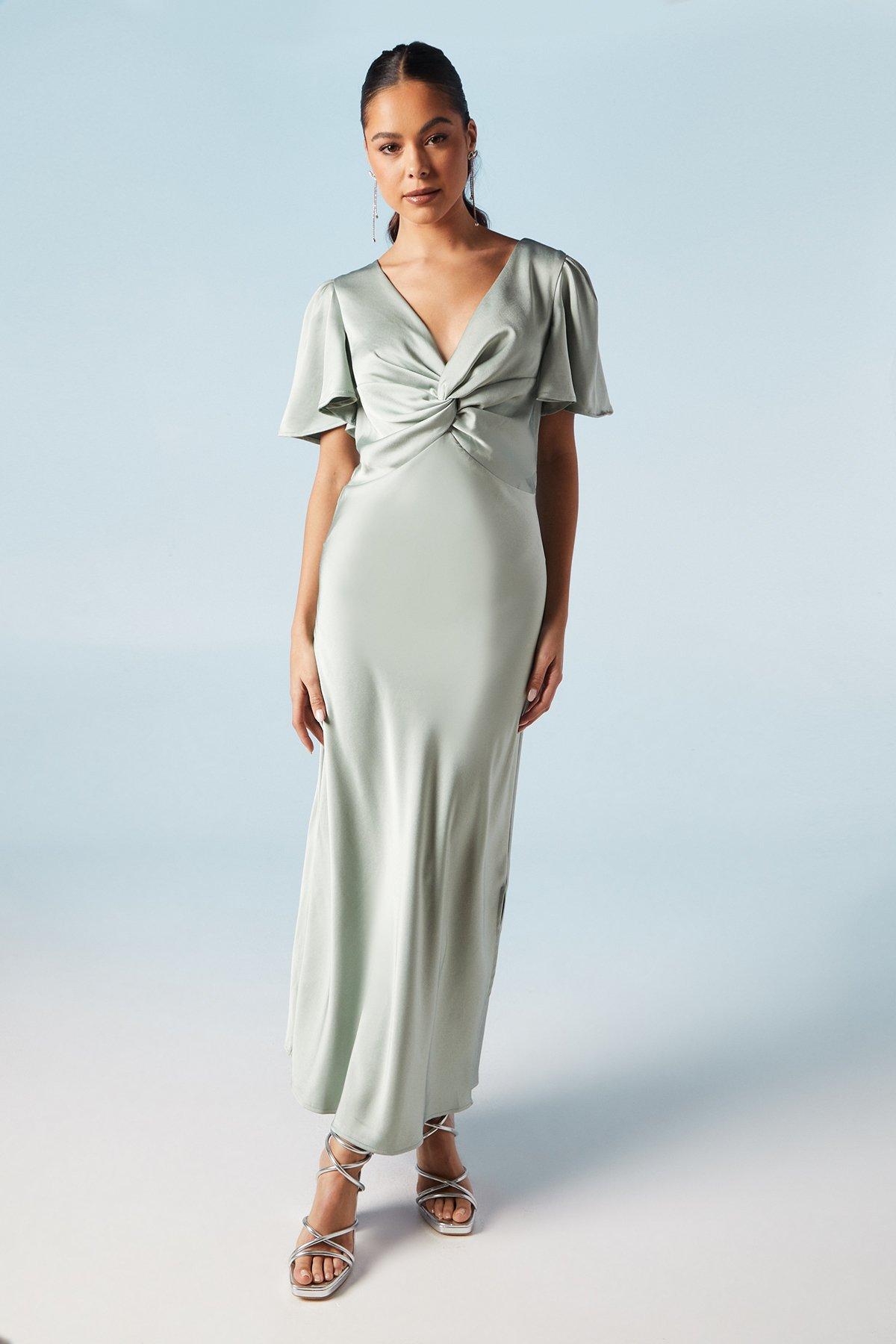 Buy Oasis Twist Front Angel Sleeves Maxi Dress In Emerald