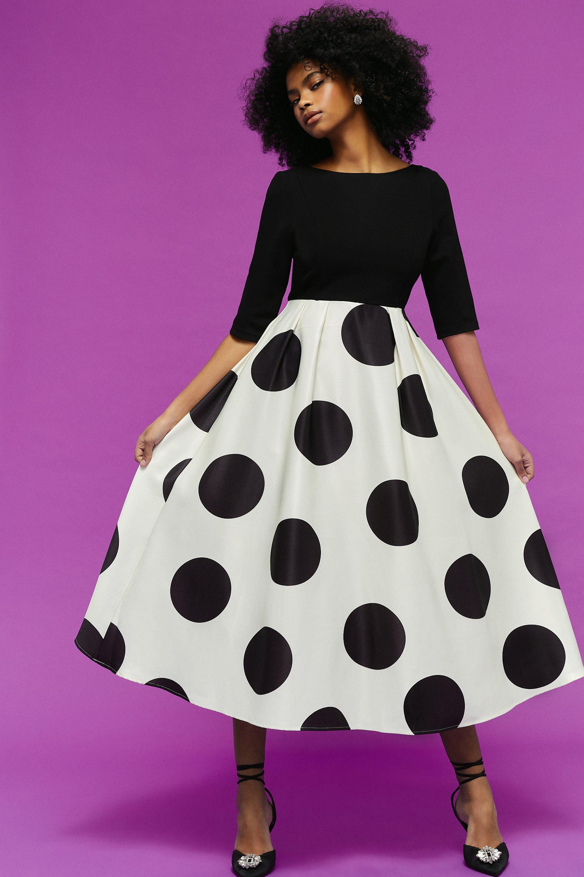 Full Skirt Spot Midi Dress