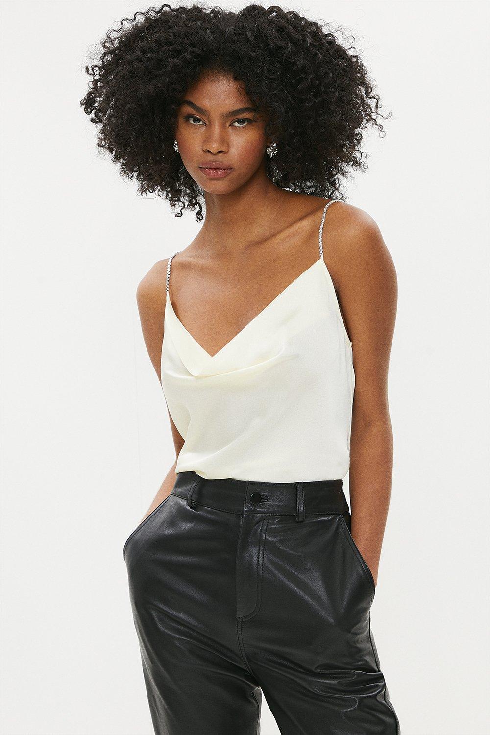 Cowl-Neck Satin Cami Top