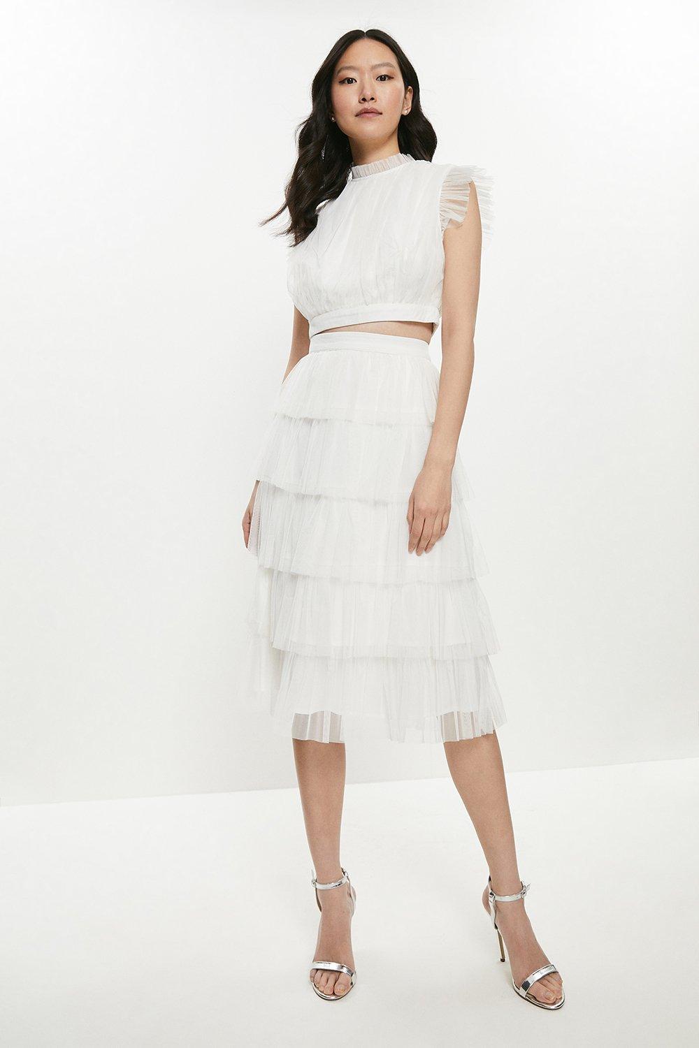 Needle & thread tiered discount tulle midi dress in pearl