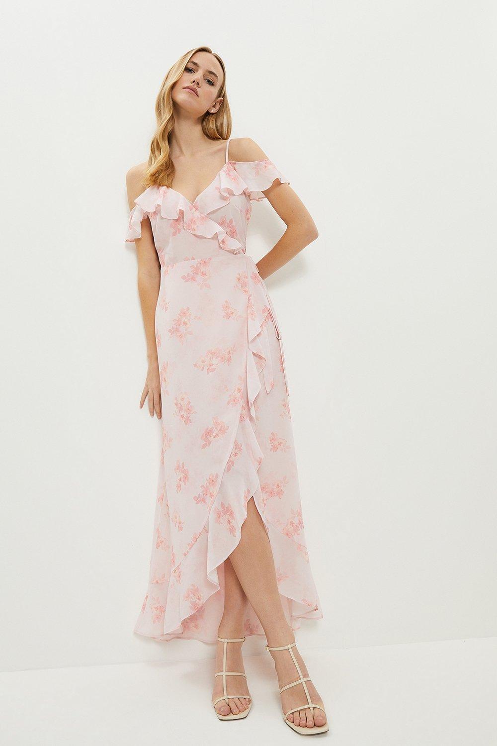 Floral cold best sale shoulder wrap dress