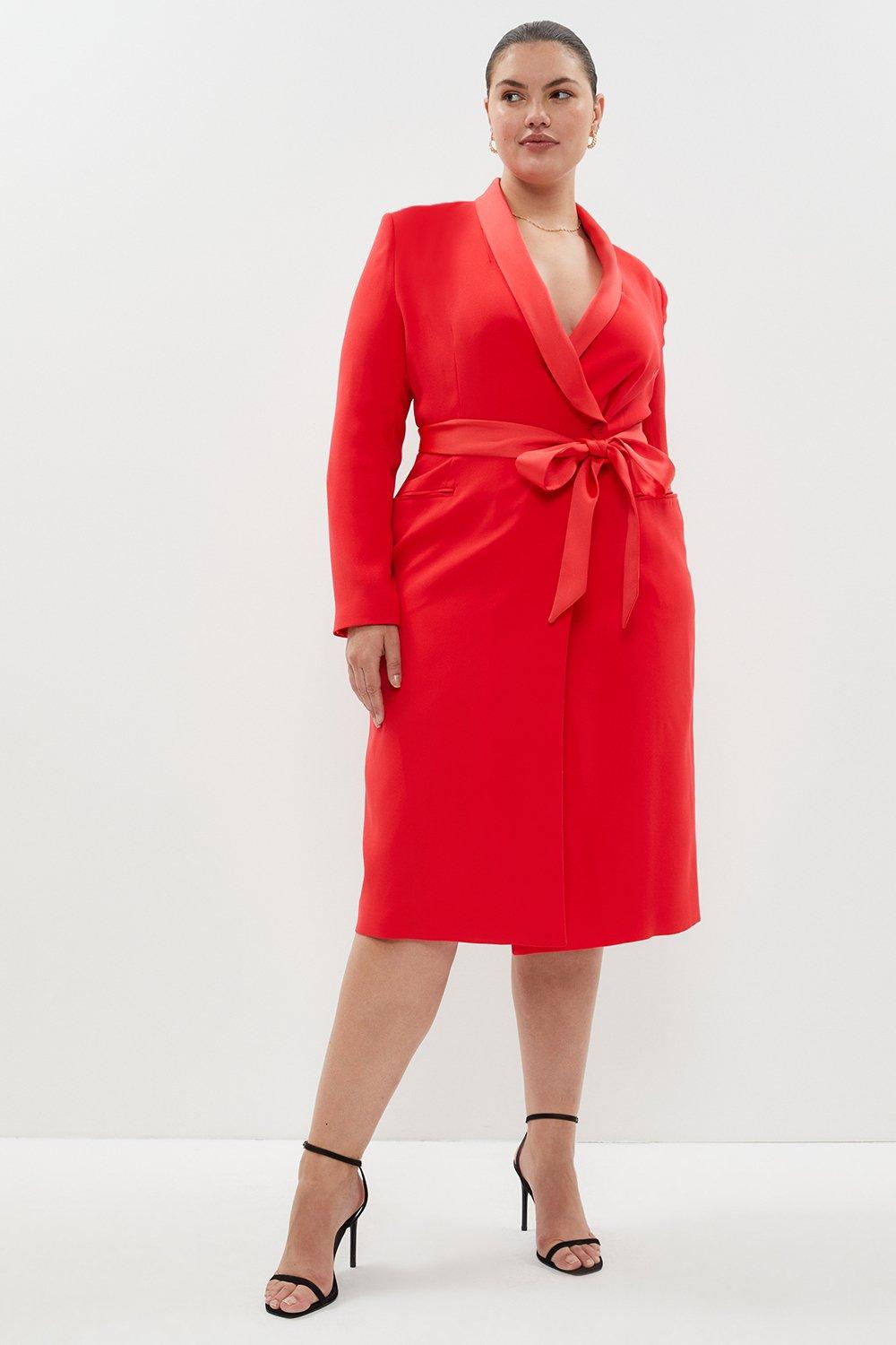 Plus Size Tuxedo Midi Dress - Red