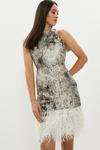 Coast Premium Metallic Jacquard Feather Trim Mini Dress thumbnail 1