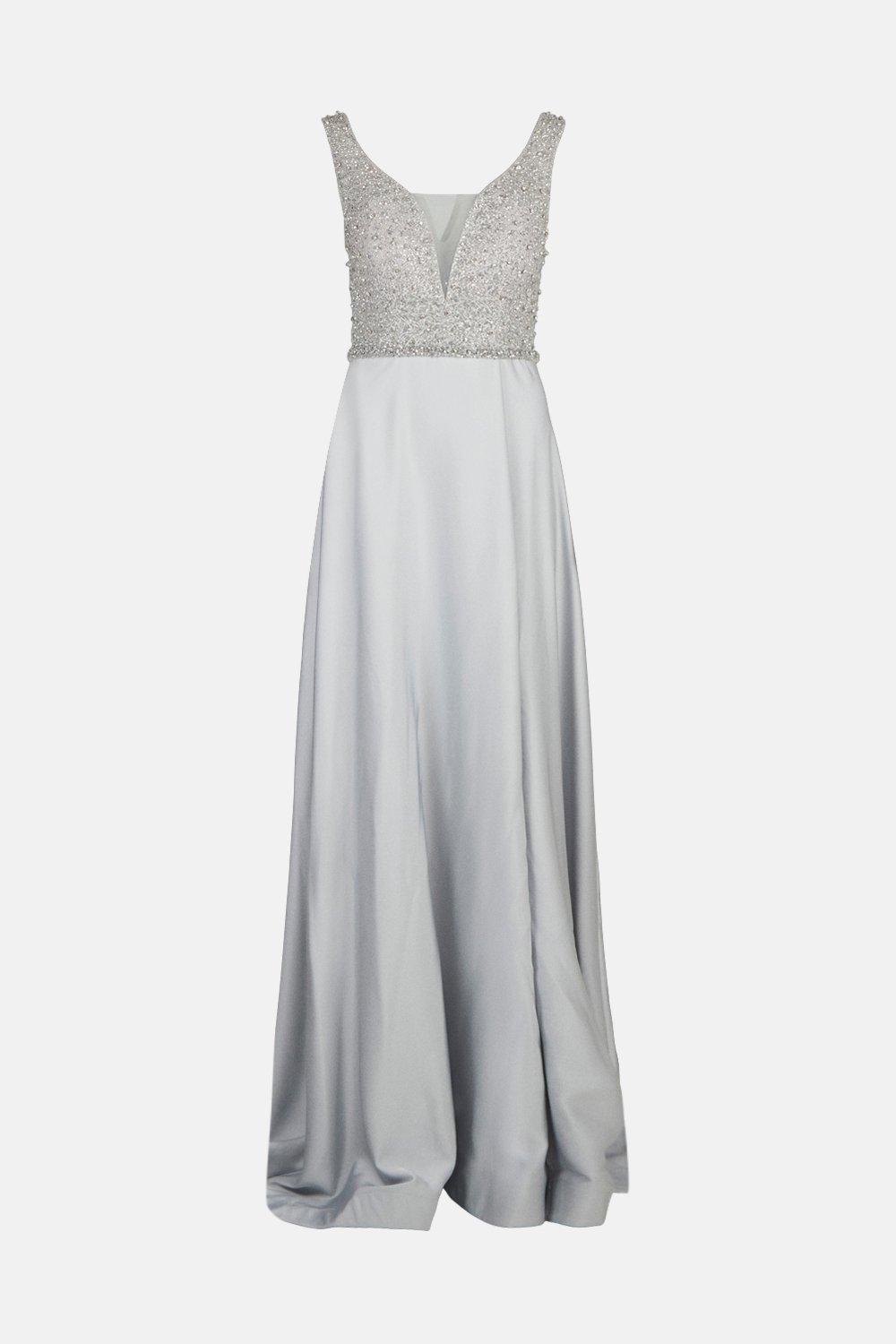 Radiant Devotion Grey Beaded Sleeveless Maxi Dress
