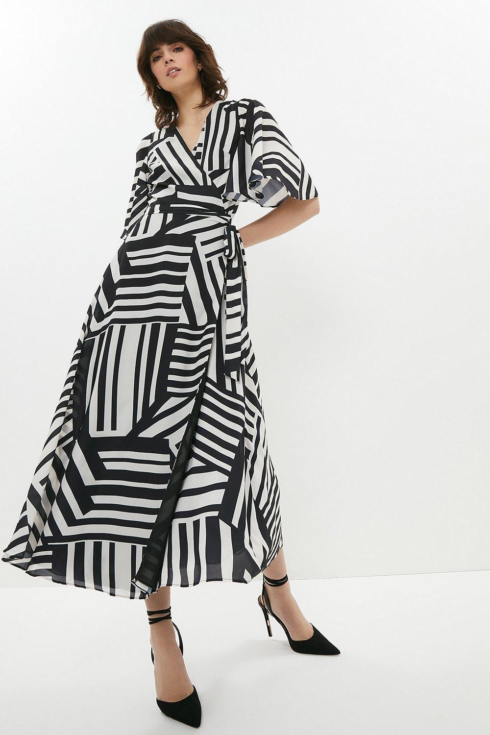 Coast mono on sale stripe wrap dress