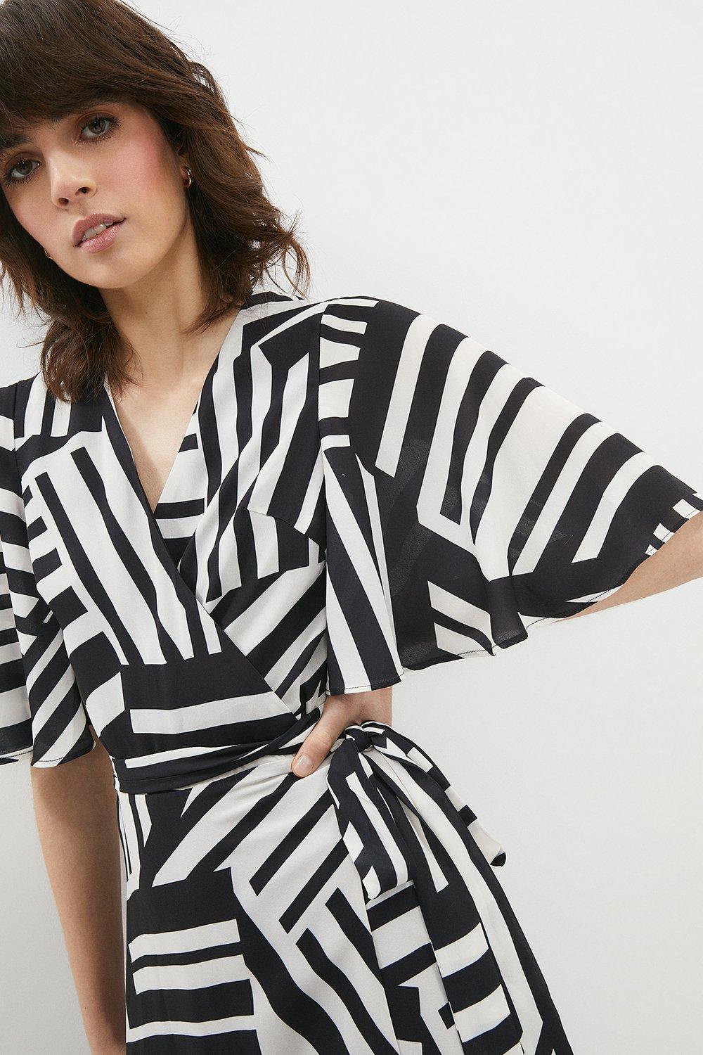 coast mono stripe wrap dress