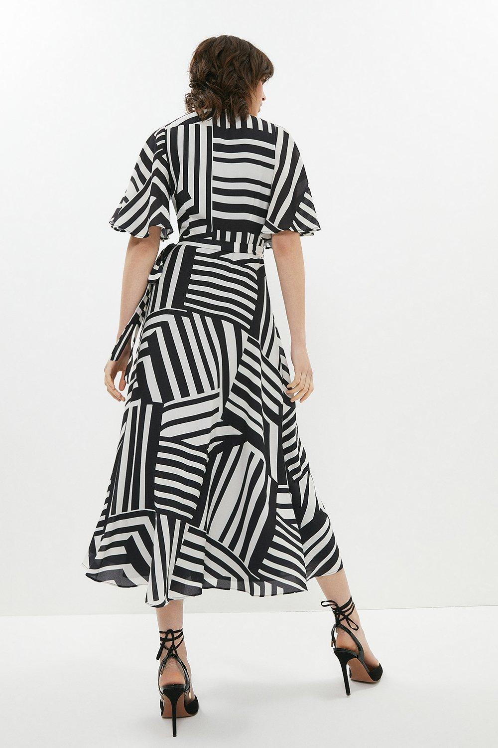 coast mono stripe wrap dress