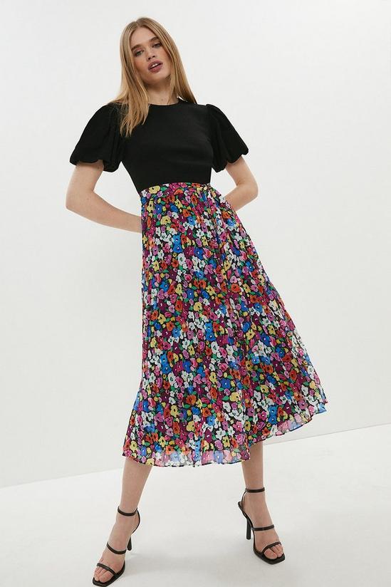 Coast Ponte Top Printed Georgette Skirt Midi Dress 1