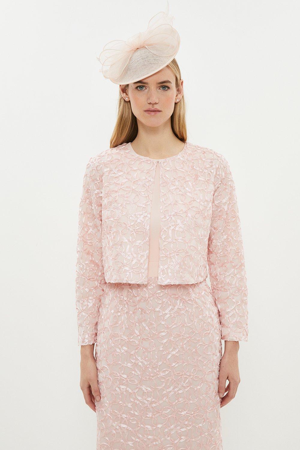 Ribbon Embroidered Edge To Edge Jacket - Pink