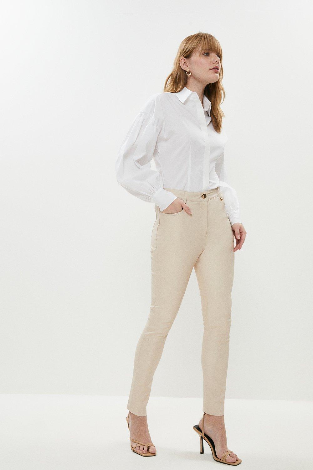Stretch Leather 5 Pocket Trousers - Cream