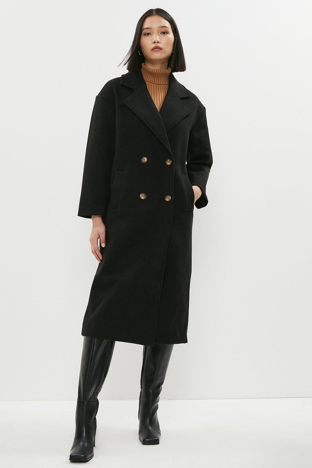 Double Breasted Collared Formal Coat - Black