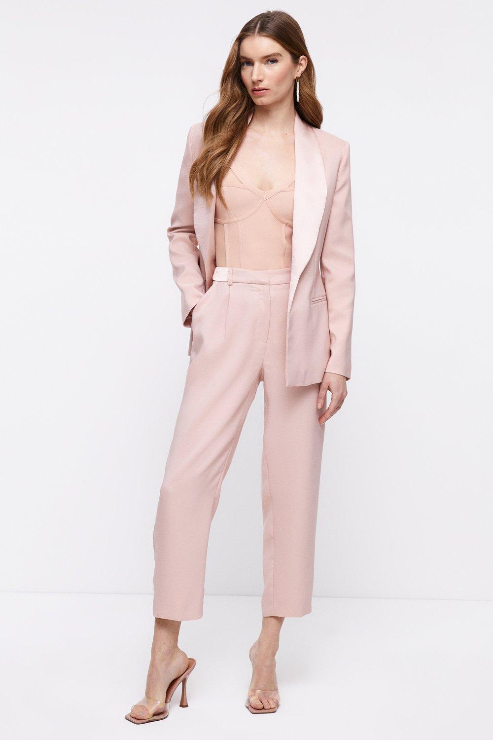 Premium Tuxedo Peg Trouser With Satin Detail - Pink
