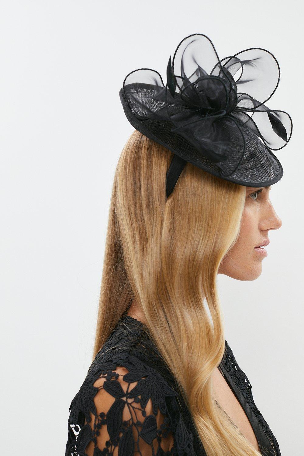 Organza Bow And Feather Fascinator - Black