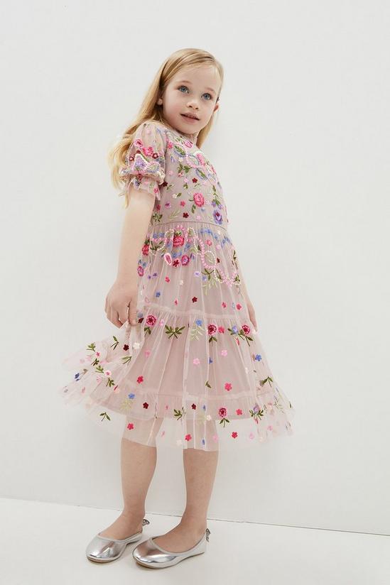 Coast Girls Puff Sleeve All Over Embroidered Dress 1