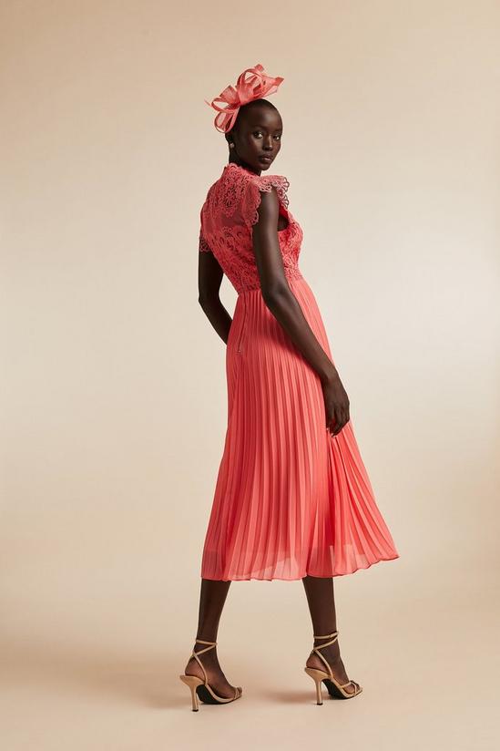 Coast Lace High Neck Pleated Skirt Midi Dress 3