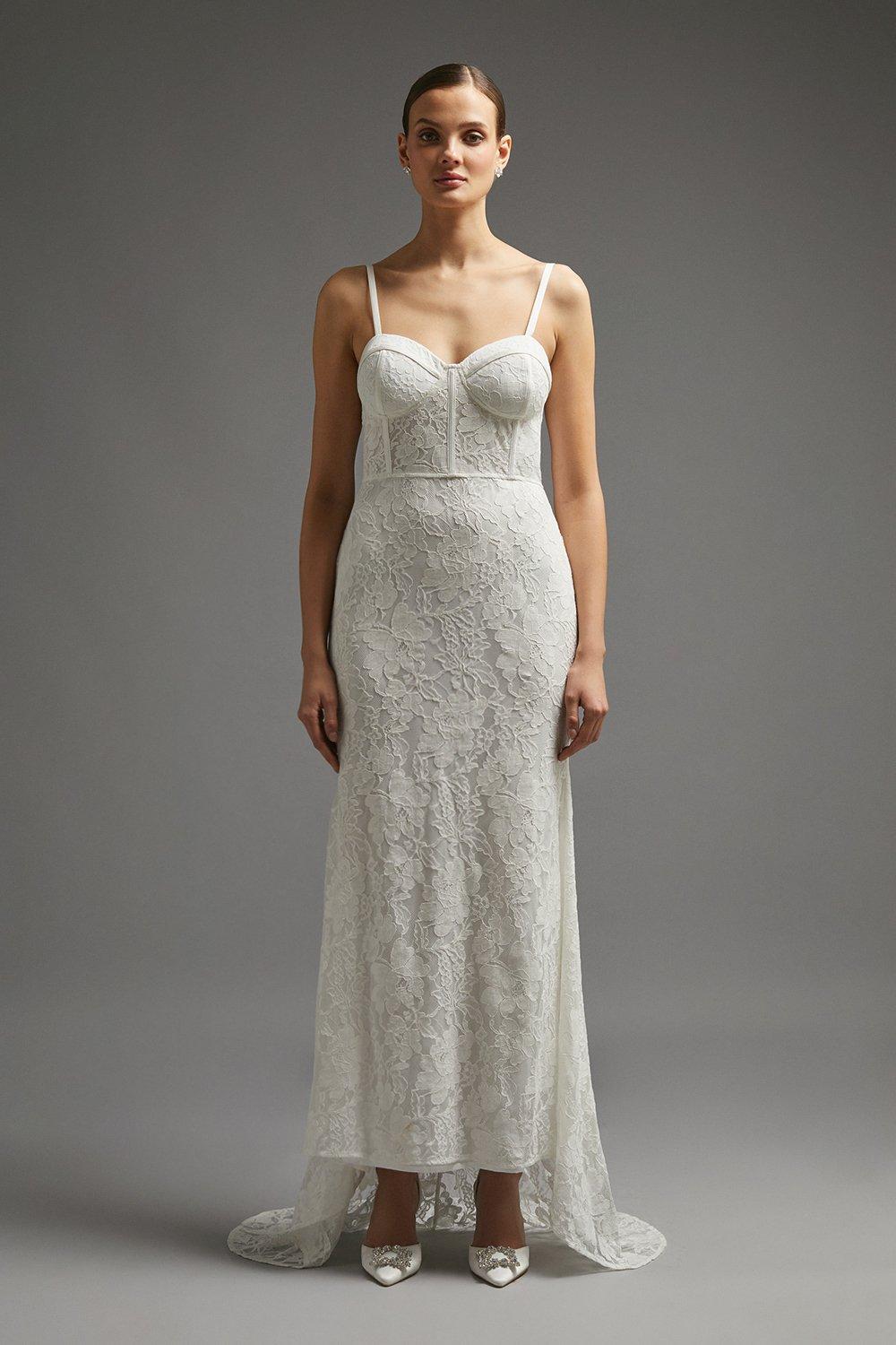Lace Bustier Maxi Dress With Train - Ivory