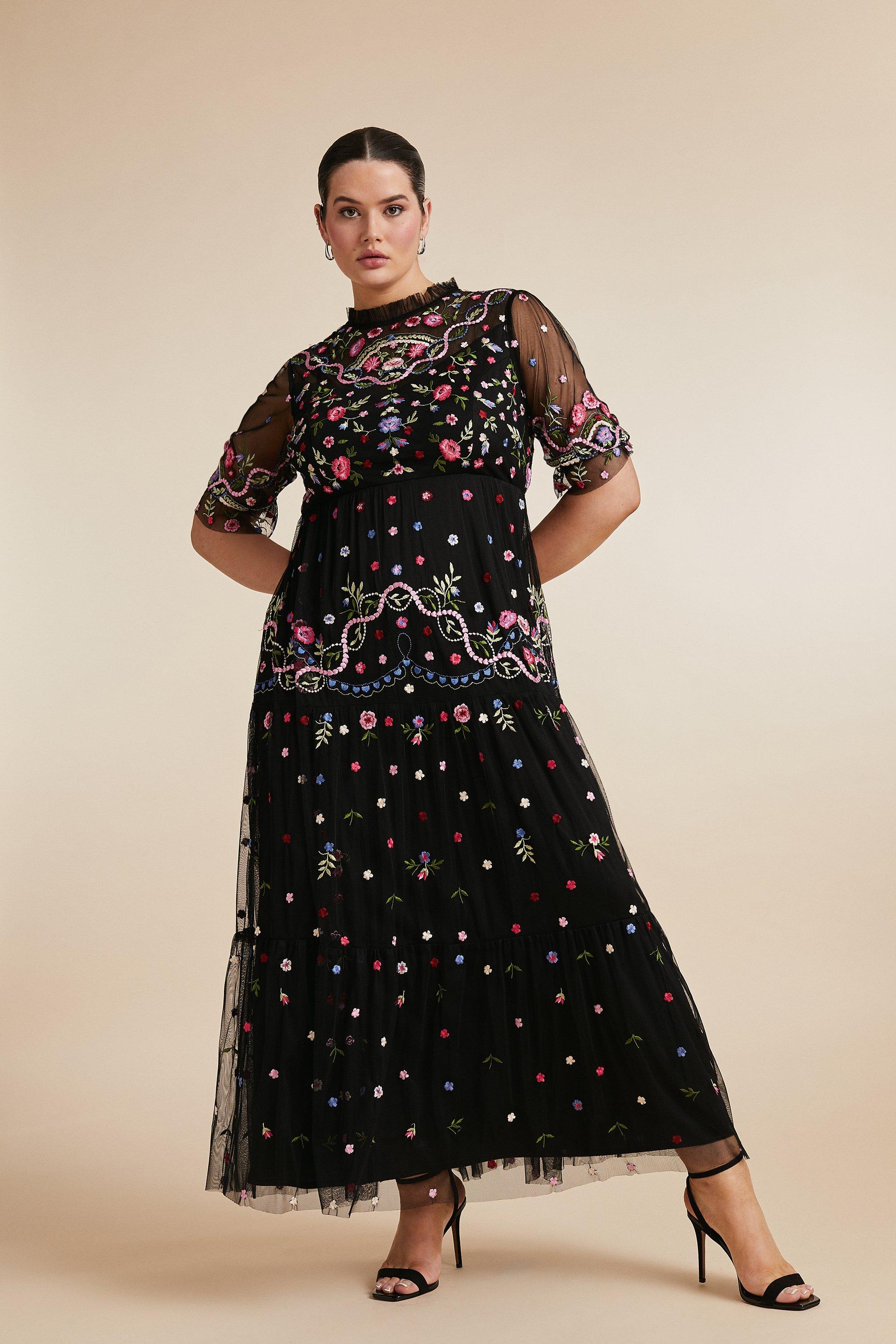 Plus size embroidered dress sale