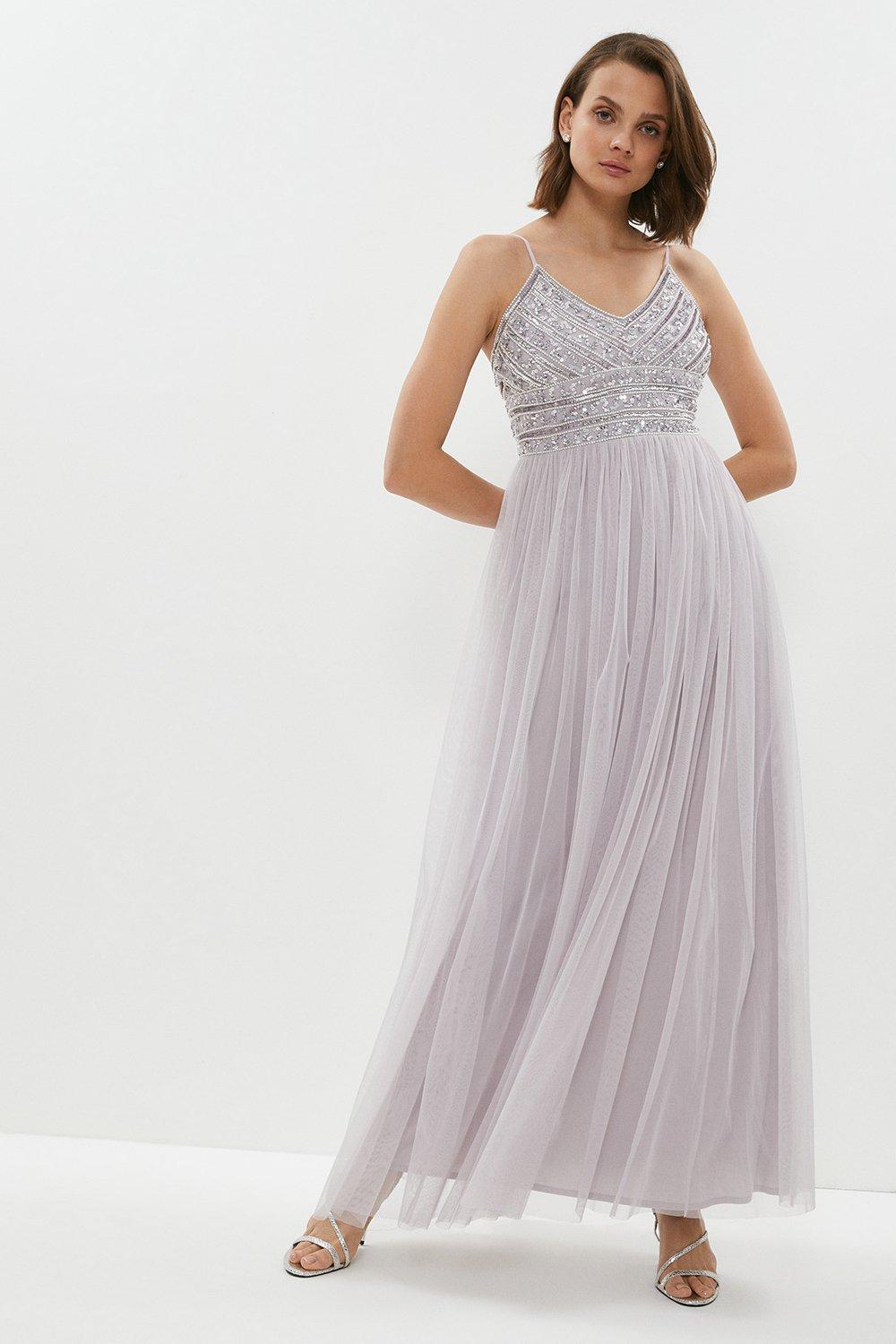 Dresses, Linear Embellished Tulle Cami Maxi Dress