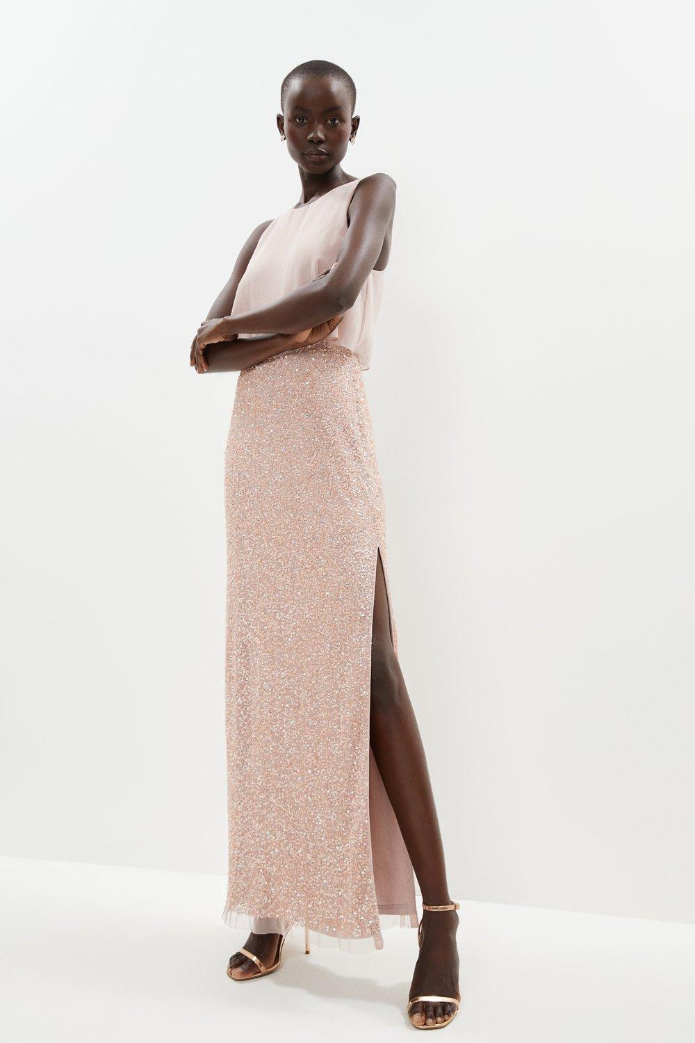 Cami Overlay All Over Sequin Skirt Maxi Dress - Pink