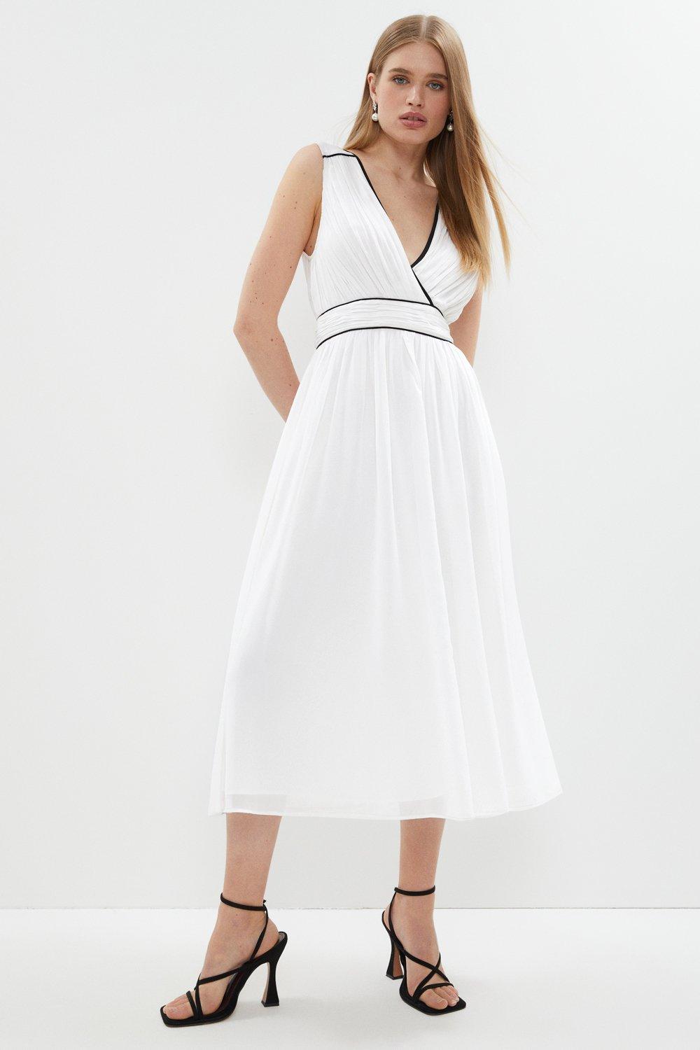 Mono Tipping Detail A Line Dress - White
