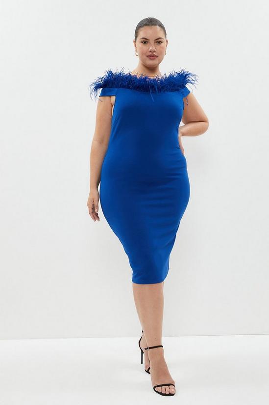 Coast Plus Size Bardot Bodycon Midi Dress With Feathers 1