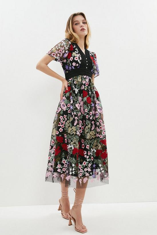 Coast Floral Embroidered Mesh Button Front Midi 1
