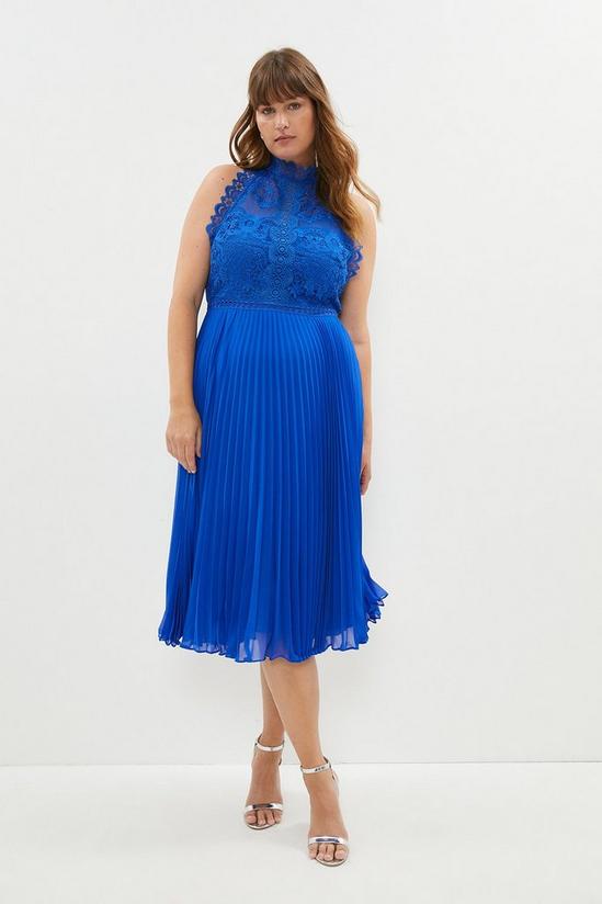 Coast Plus Size Trimmed Lace Halter Bodice Pleat Skirt Dress 1