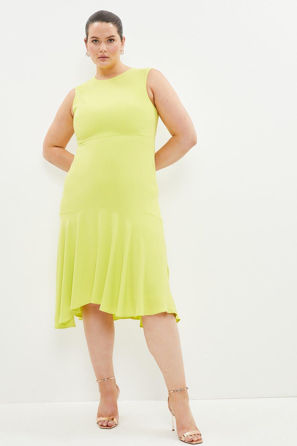 Plus Size Dropped Hem Flowing Skirt Midi Dress - Yellow