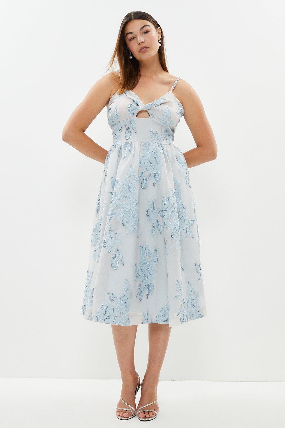 Plus Size Norman Hartnell Jacquard Twist Dress - Pale Blue