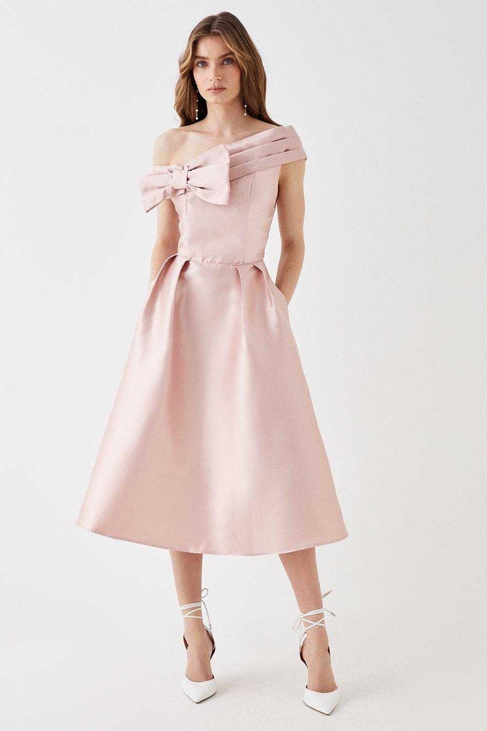 Bow Detail Midi Dress - Pink