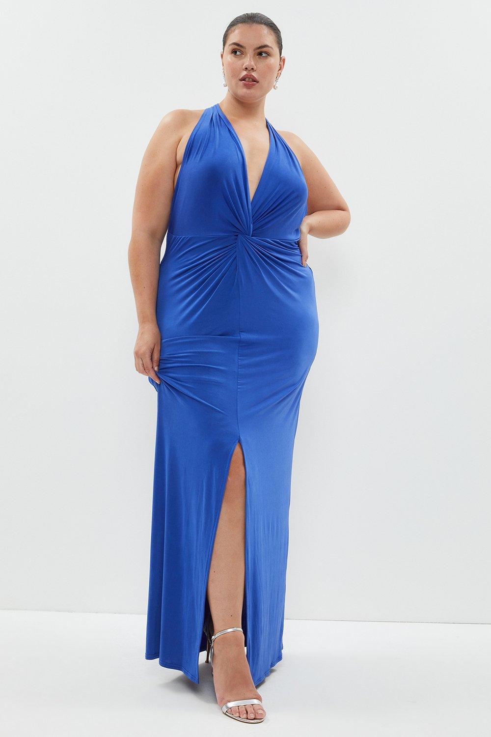 Plus Size Twist Front Maxi Dress - Blue
