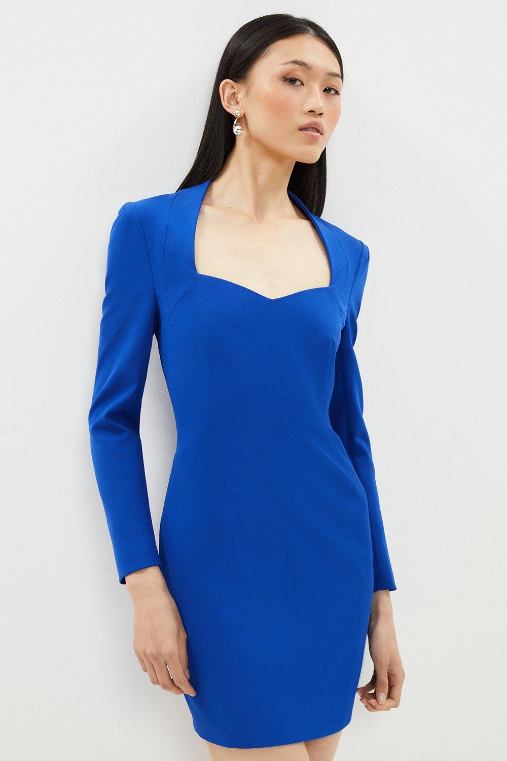 Premium Panelled Mini Bodycon Dress - Blue