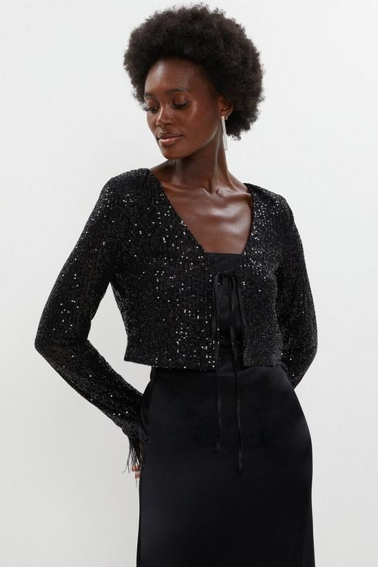 Coast Tie Front Sequin Cover Up With Feather Cuff 1