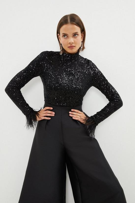Coast High Neck Sequin Top With Feather Cuff 1