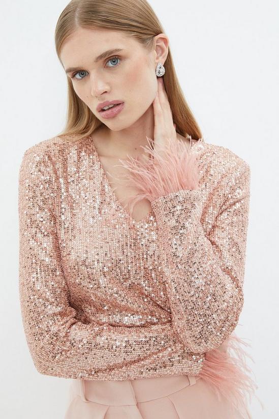 Coast Long Sleeve Sequin Top With Feather Cuff 2