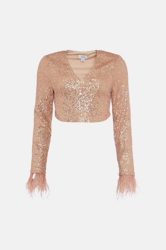 Coast Long Sleeve Sequin Top With Feather Cuff 4