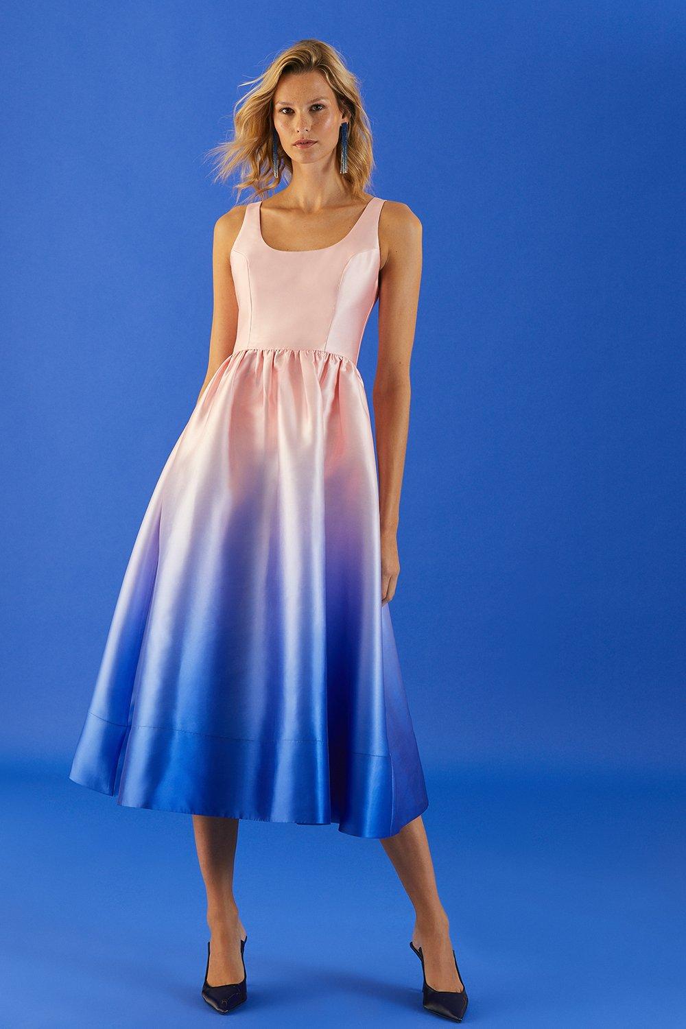 Structured Bodice Twill Midi Dress - Pink