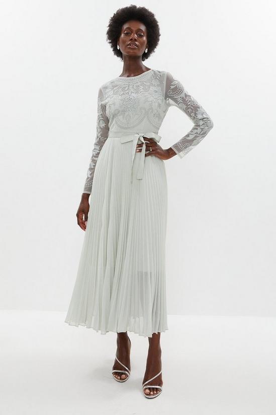 Coast Embroidered Bodice Pleat Skirt Midi Dress 1