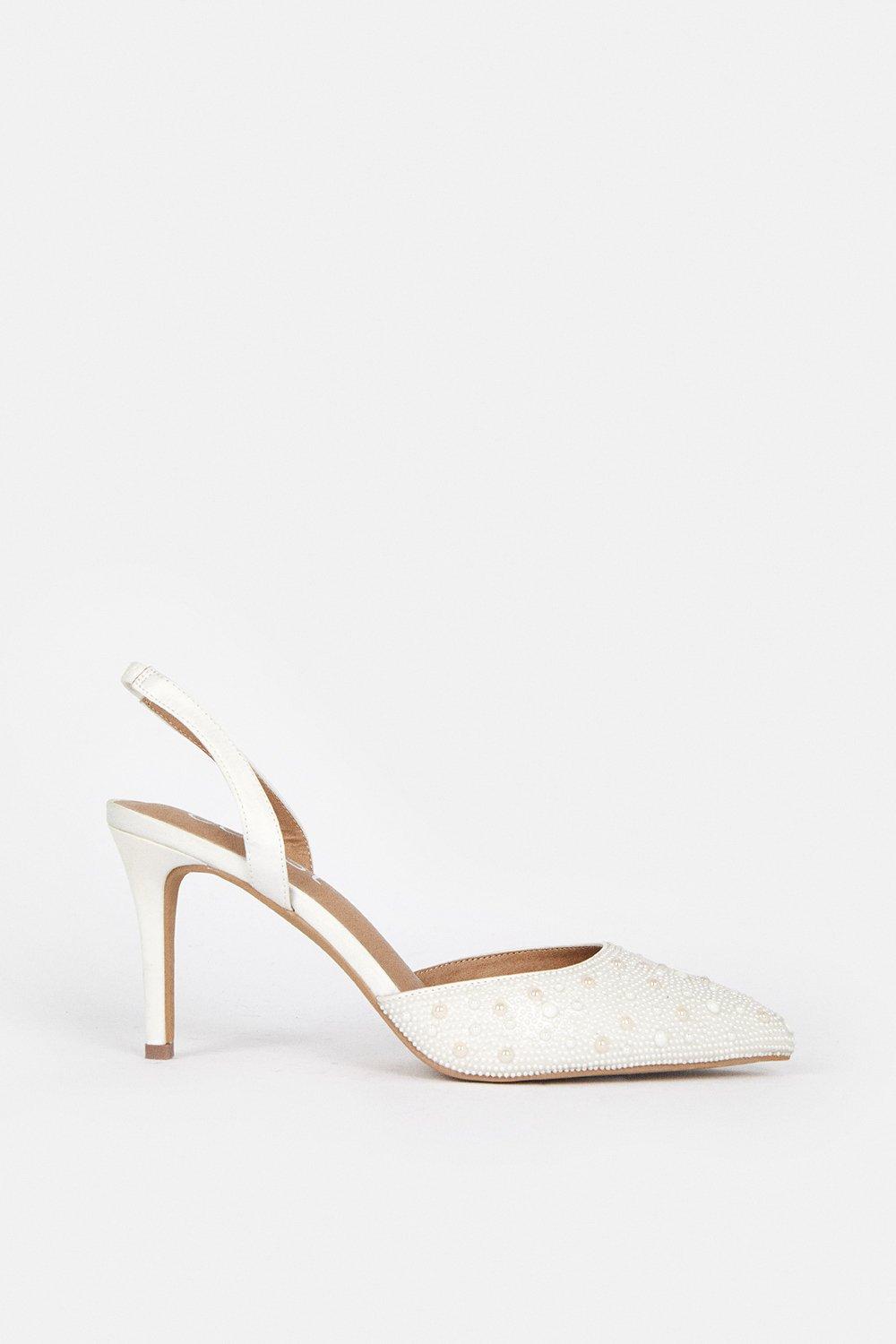 All Over Pearl Mid Heel Sling Back Shoe - Ivory