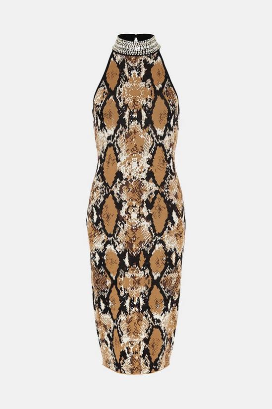 Coast Embellished Neck Snake Knit Jacquard Dress 4