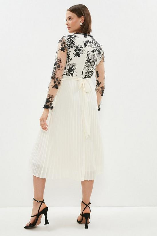 Coast Embroidered Mesh Long Sleeve Pleated Skirt Midi Dress 3