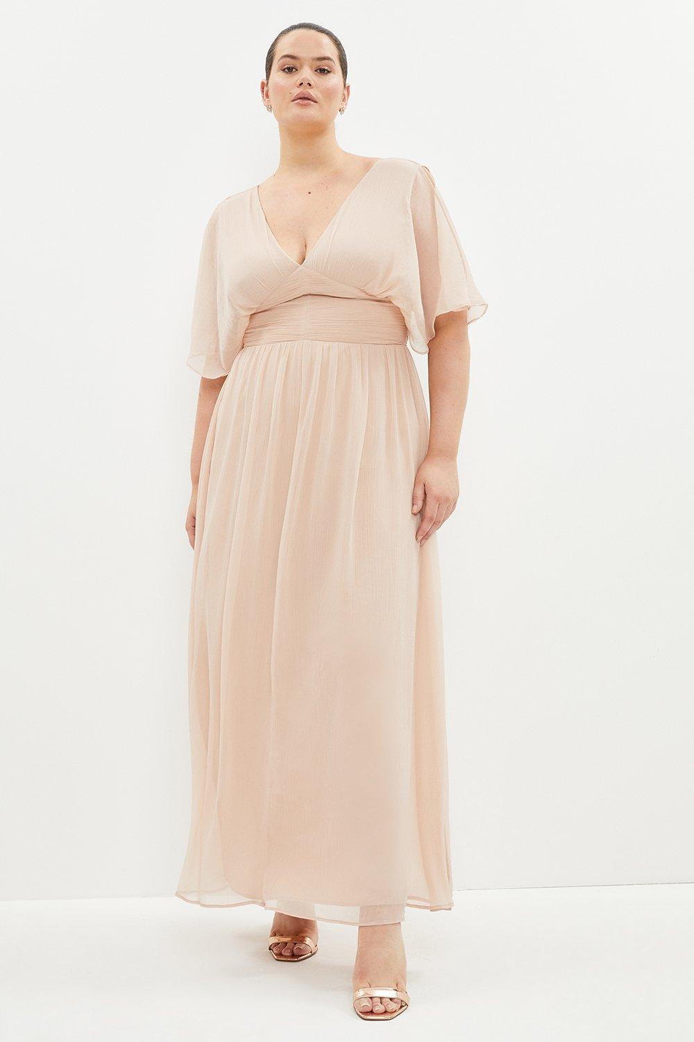 Plus Size Angel Sleeve Chiffon Maxi Dress - Pink