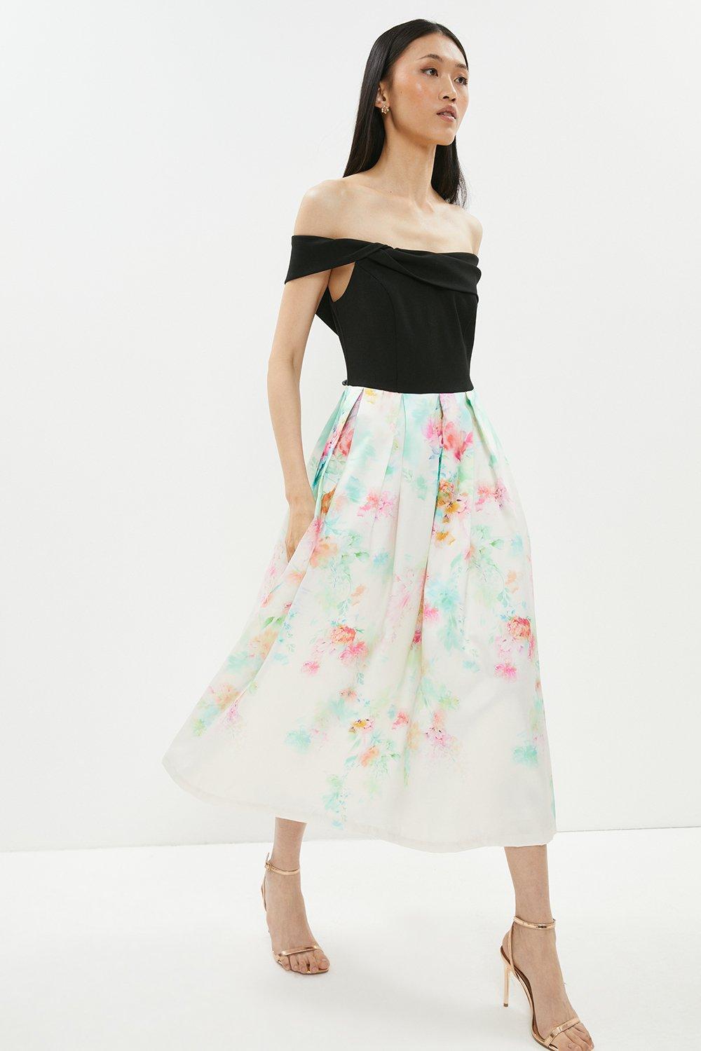 Bardot 2 In 1 Printed Twill Skirt Midi Dress
