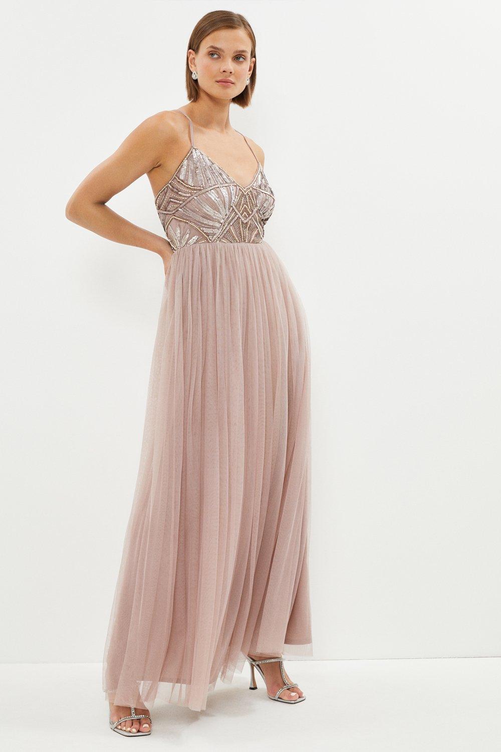 Maya cami strap maxi dress with tulle skirt and embellishment sale