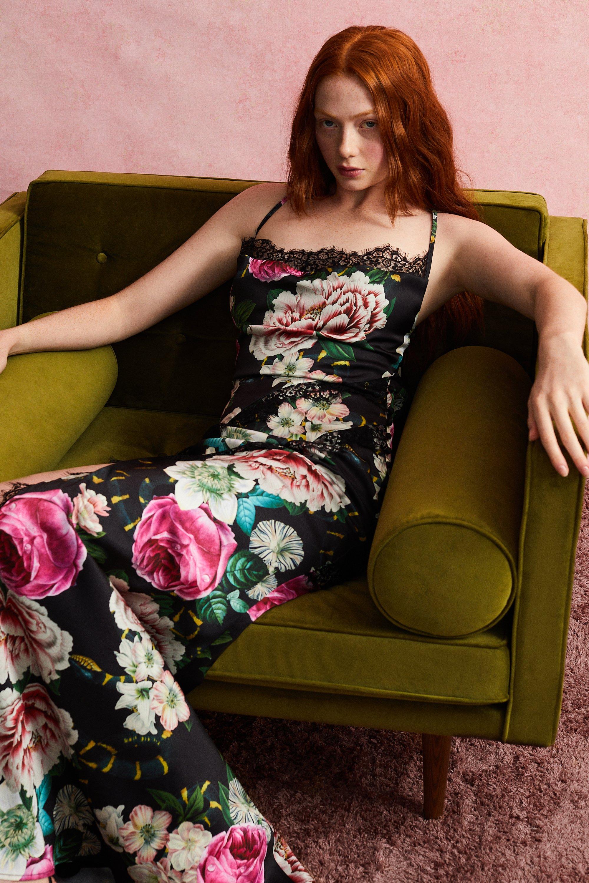 Alexandra Gallagher Lace Trim Split Front Maxi Slip Dress