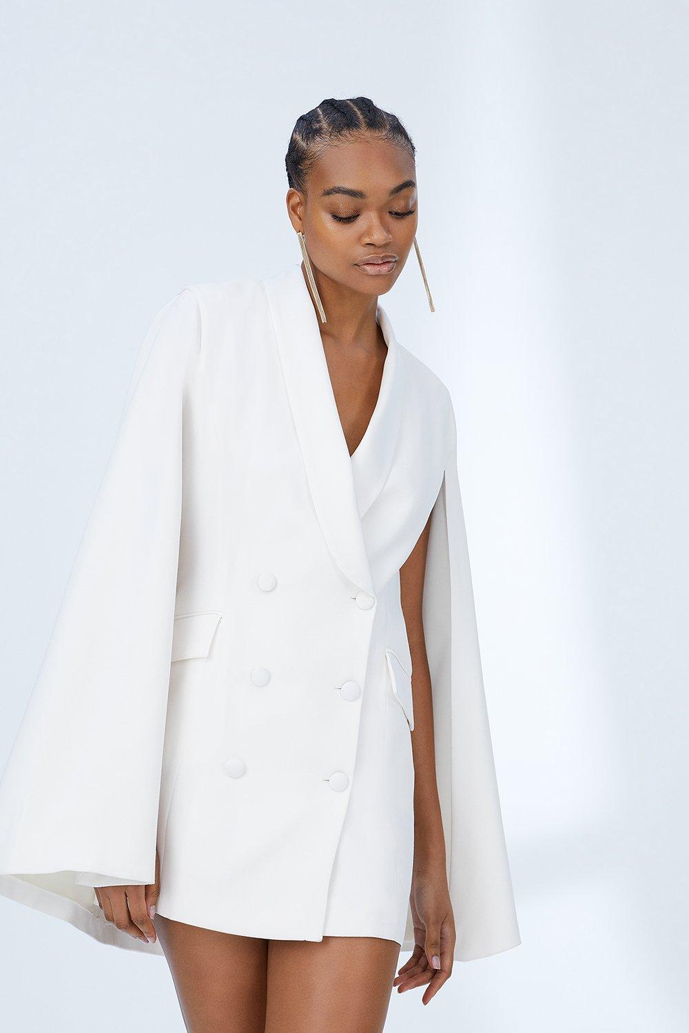 Premium Cape Back Blazer Dress - Ivory