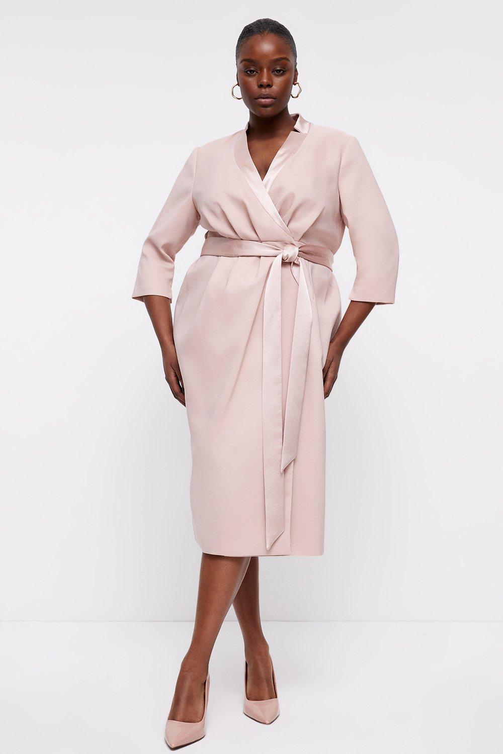 Plus Size Premium Notch Neck Wrap Dress - Pink