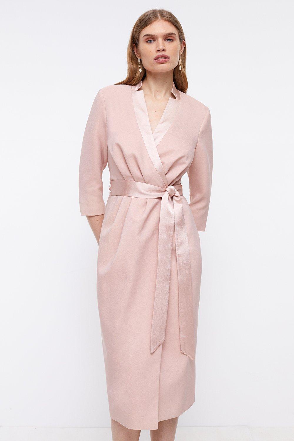 Premium Notch Neck Wrap Dress - Pink