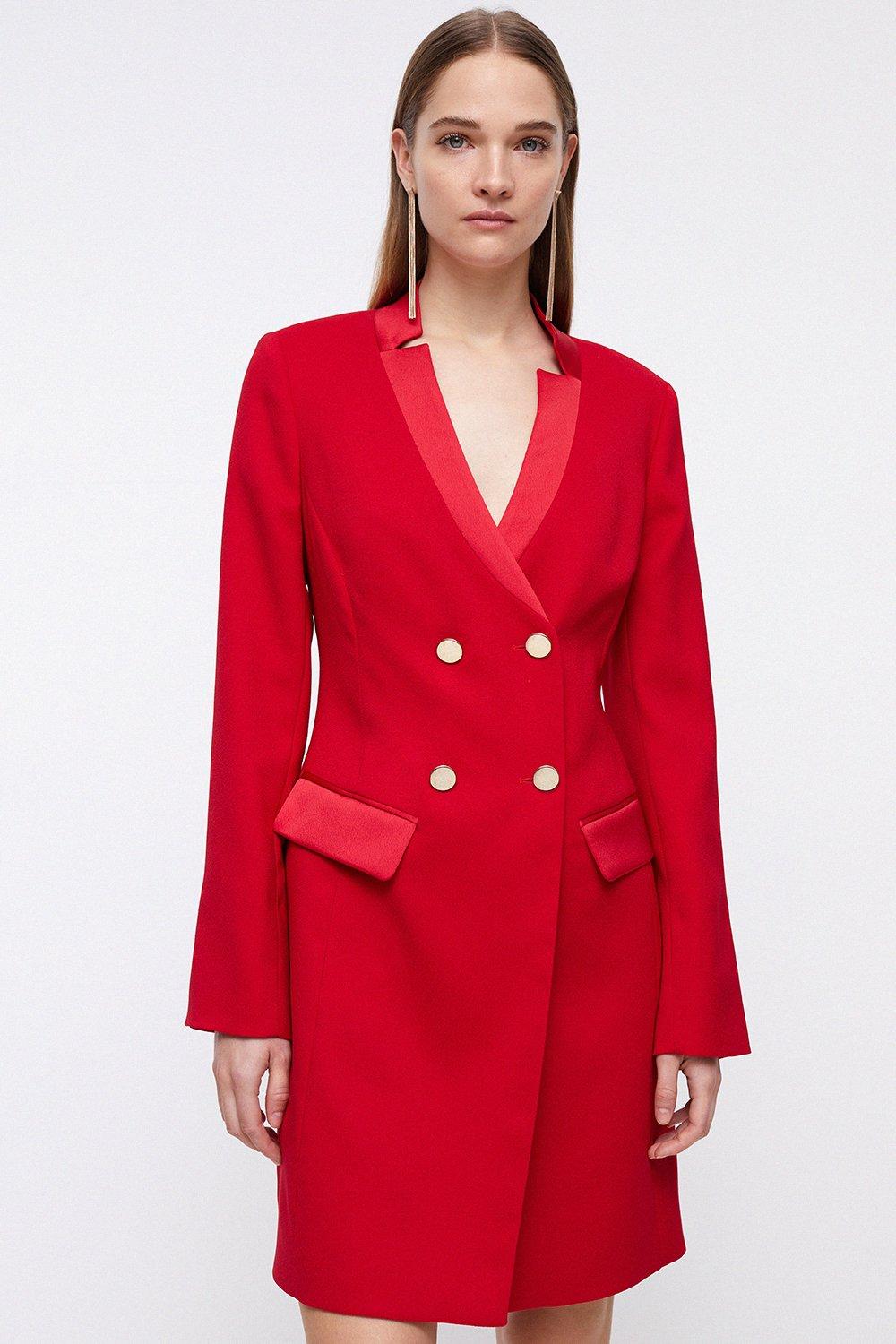 Premium Satin Blazer Dress - Red