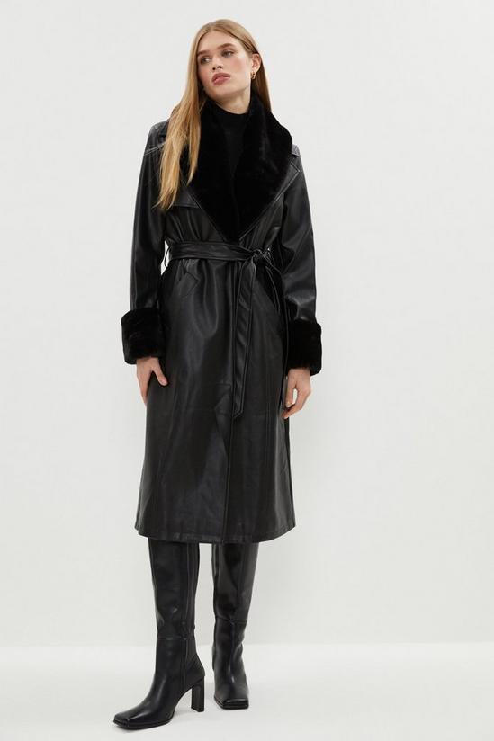 Coast Faux Fur Detail Belted Pu Trench Coat 1